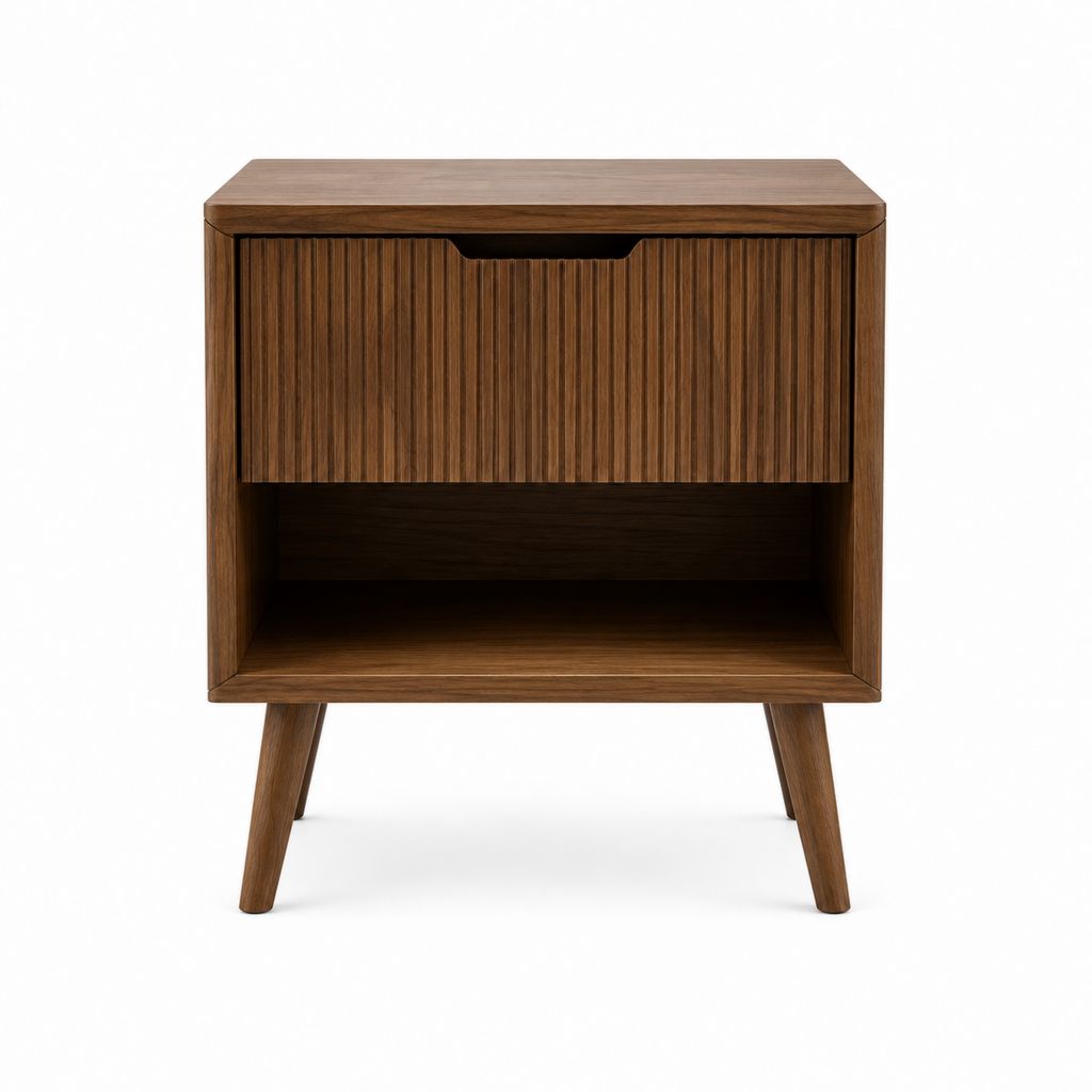 Table de chevet marron effet noyer en MDF avec tiroir et niche ouverte 45 x 35 x 60 cm