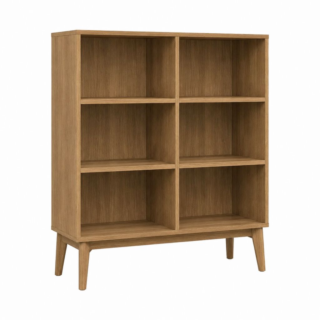 Buffet de rangement ouvert en chêne clair 90 x 35 x 120 cm avec 6 compartiments