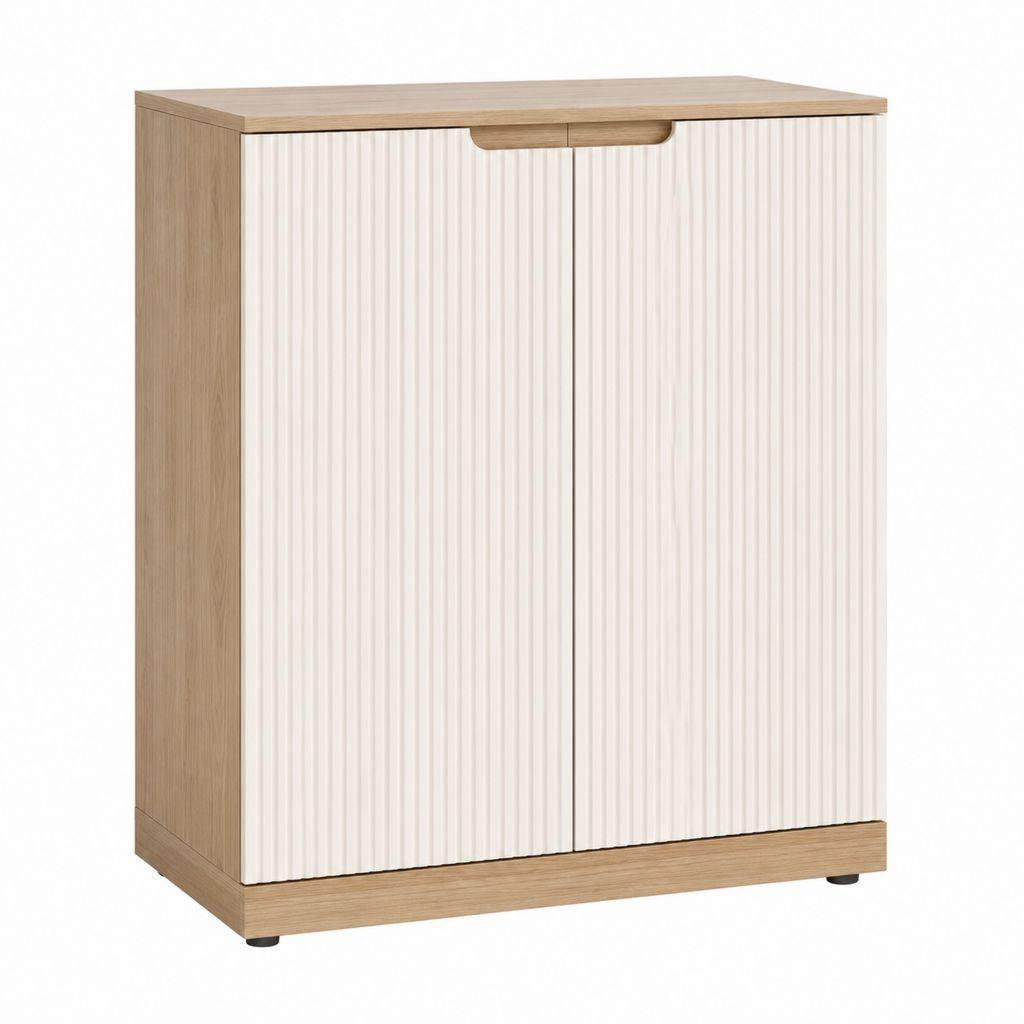Buffet de rangement 2 portes blanc et chêne clair en panneaux de particules 80 x 40 x 100 cm