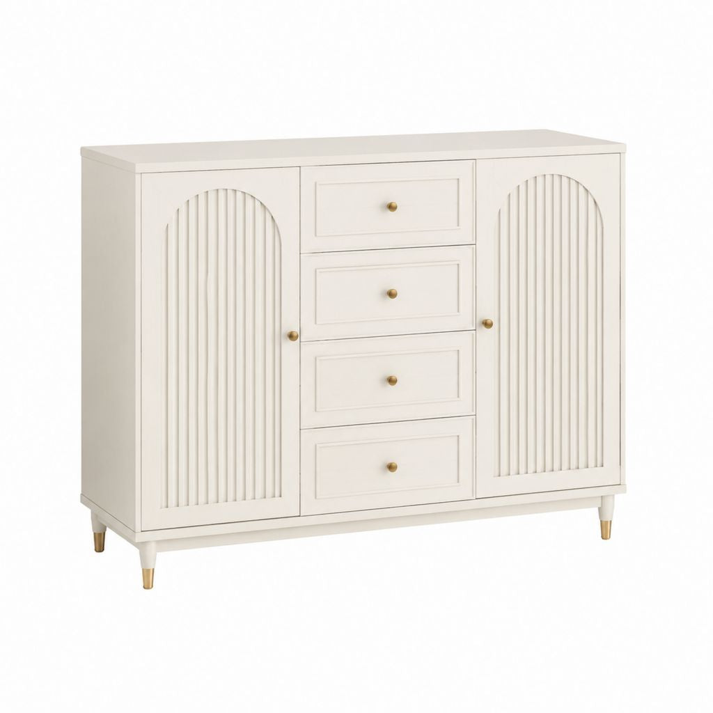 Buffet de salle à manger blanc en panneaux MDF 2 portes 4 tiroirs 120 x 40 x 90 cm
