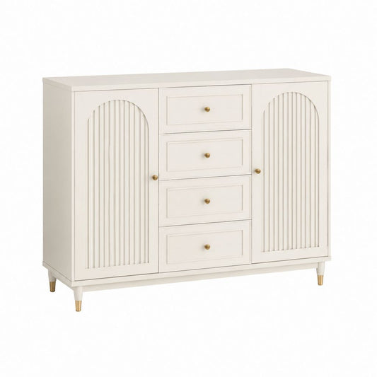 Buffet de salle à manger blanc en panneaux MDF 2 portes 4 tiroirs 120 x 40 x 90 cm