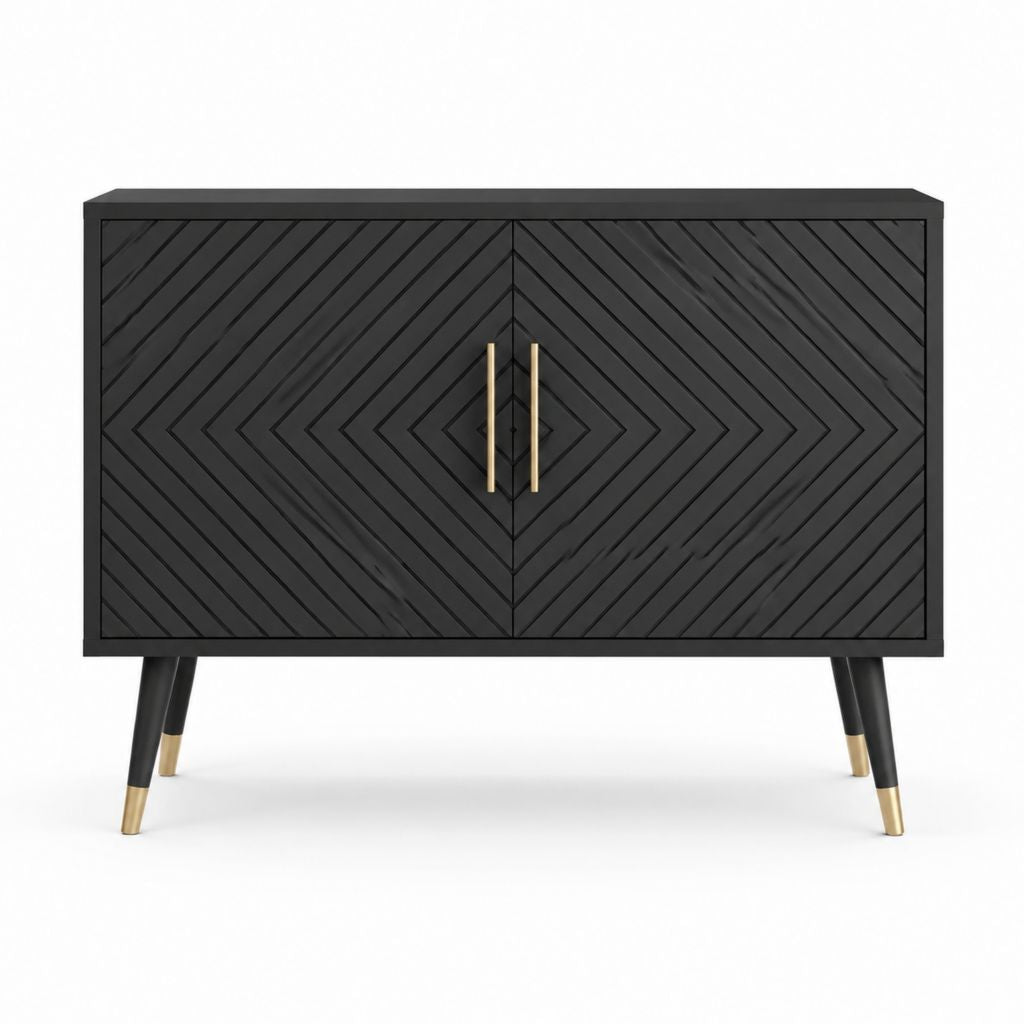Buffet 2 portes rectangulaire noir en MDF 120 x 40 x 80 cm