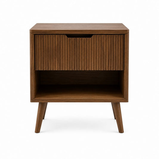 Table de chevet marron effet noyer en MDF avec tiroir et niche ouverte 45 x 35 x 60 cm