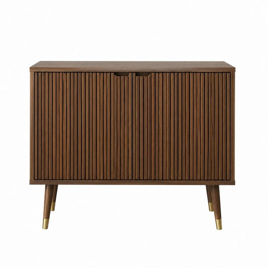 Buffet de salle à manger 2 portes brun noyer en MDF plaqué rectangulaire 120 x 40 x 80 cm