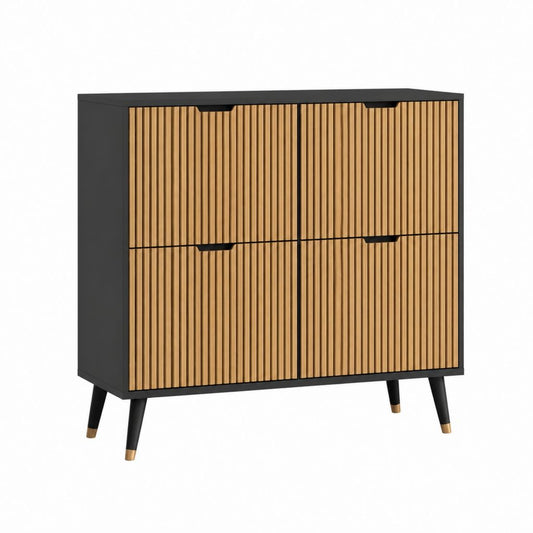 Buffet 4 portes noir et chêne en MDF rectangulaire 120 x 40 x 100 cm