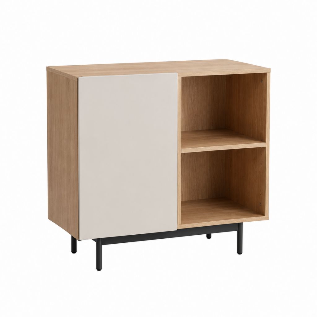 Buffet de salle à manger 1 porte et 2 niches chêne clair blanc 80 x 40 x 90 cm