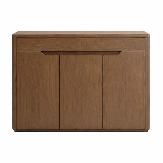 Buffet 3 portes 2 tiroirs brun noyer en panneaux MDF plaqués chêne 120 x 40 x 90 cm