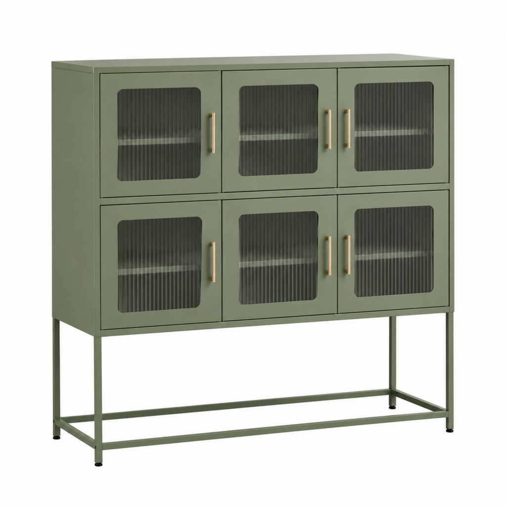 Buffet vaisselier vert en acier et verre strié 120 x 40 x 110 cm