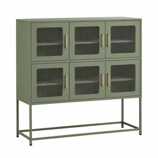 Buffet vaisselier vert en acier et verre strié 120 x 40 x 110 cm