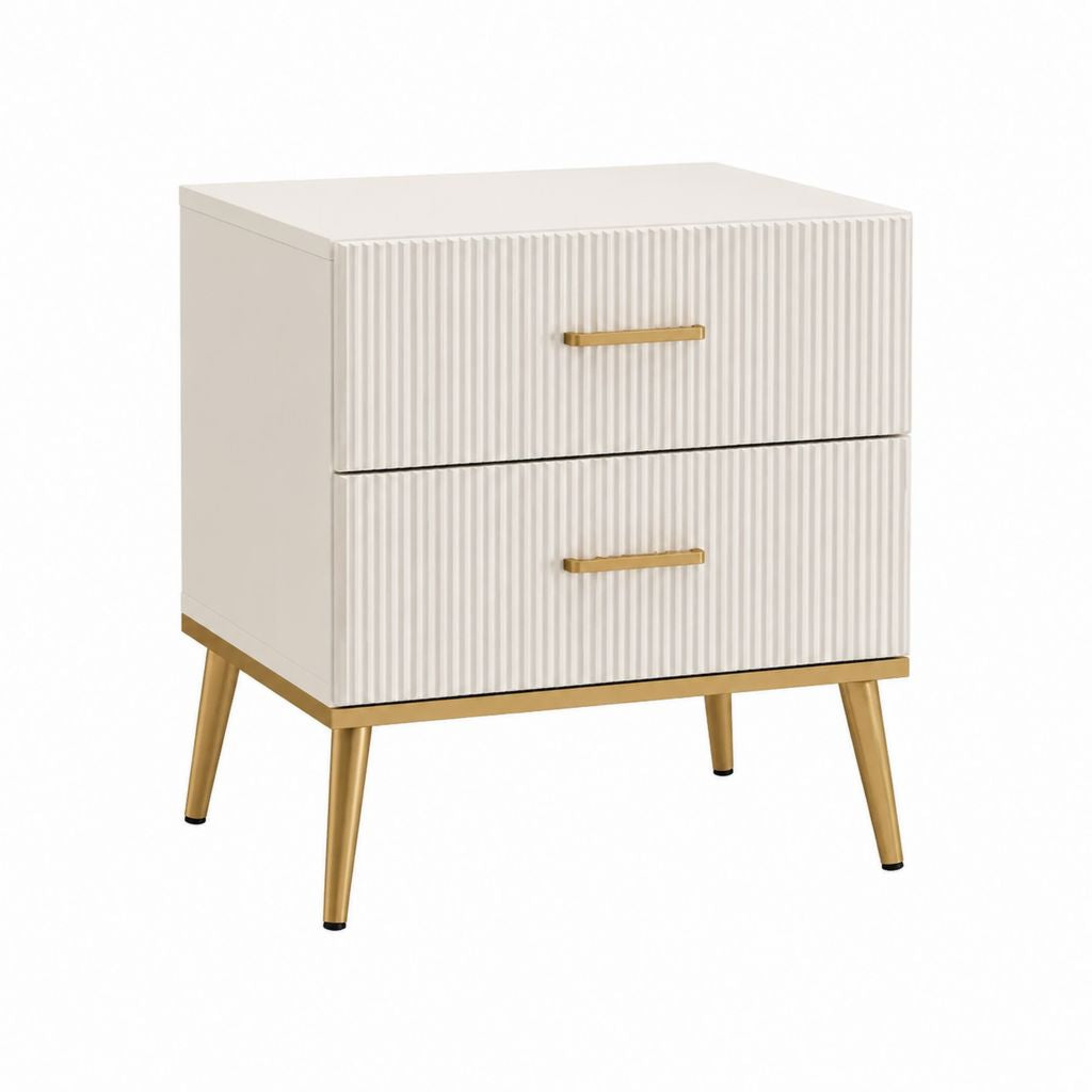 Table de chevet 2 tiroirs blanc cassé en MDF rectangulaire 50 x 40 x 60 cm