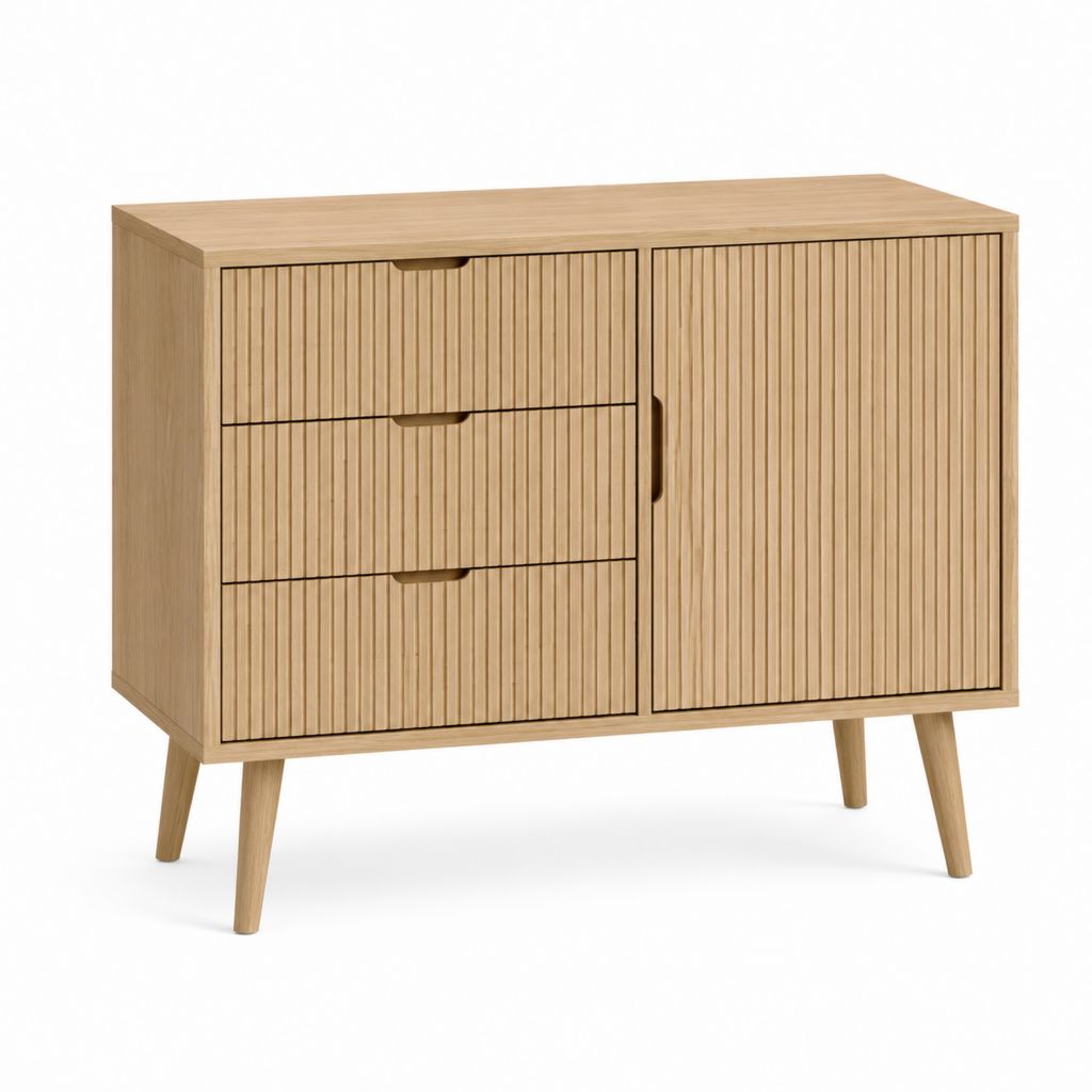 Buffet de salle à manger 3 tiroirs 1 porte chêne naturel MDF plaqué chêne 100 x 40 x 85 cm