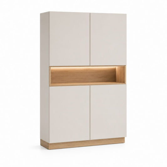 Buffet haut 4 portes blanc et chêne en panneaux de particules mélaminés 100 x 40 x 190 cm