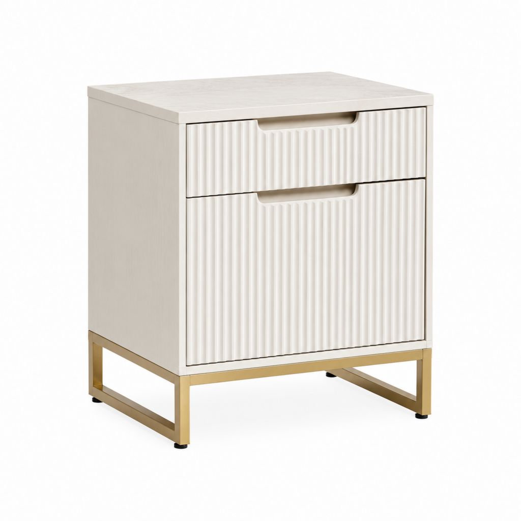 Table de chevet 2 tiroirs blanche en panneaux MDF rectangulaire 45 x 40 x 55 cm